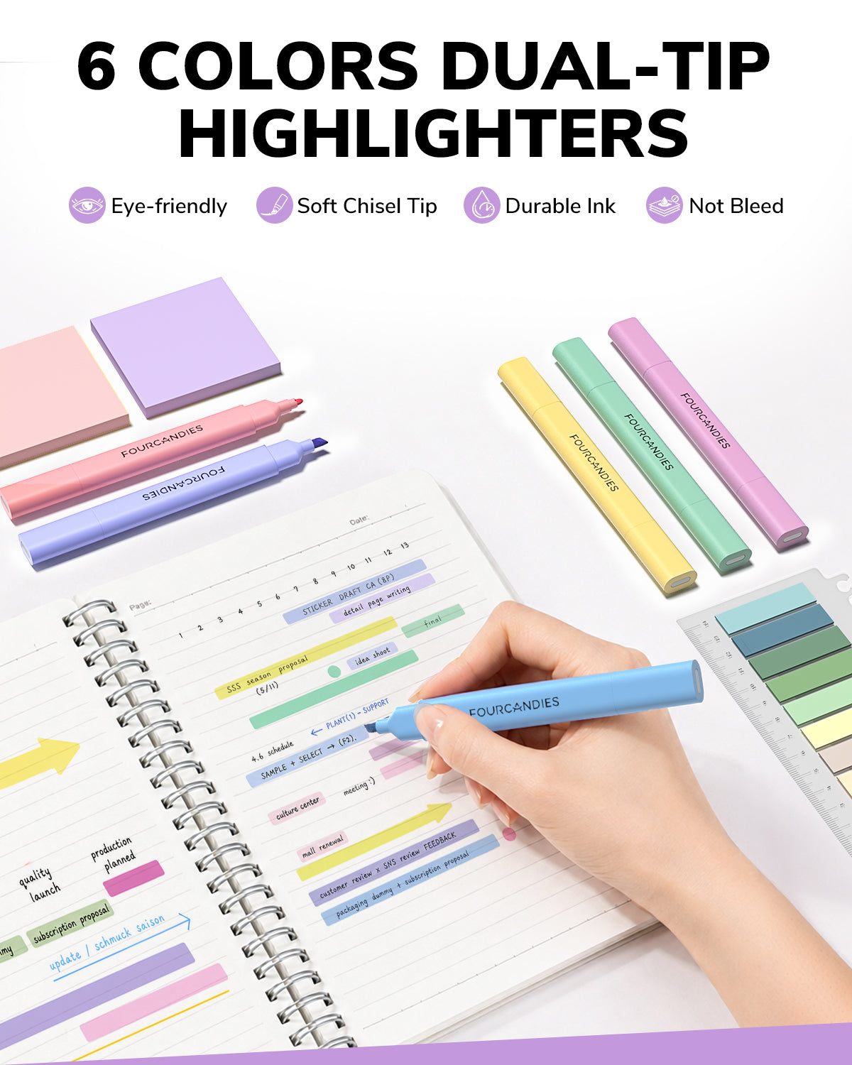 Four Candies 56PCS Stationery Set with 3 Spiral Notebooks,School Supplies College Supplies,Purple Pencil Case,10Gel Pens,Mechanical Pencils,6Highlighters,5Sticky Notes&10Tabs for Students,Grils,Nurse Visit the Four Candies Store