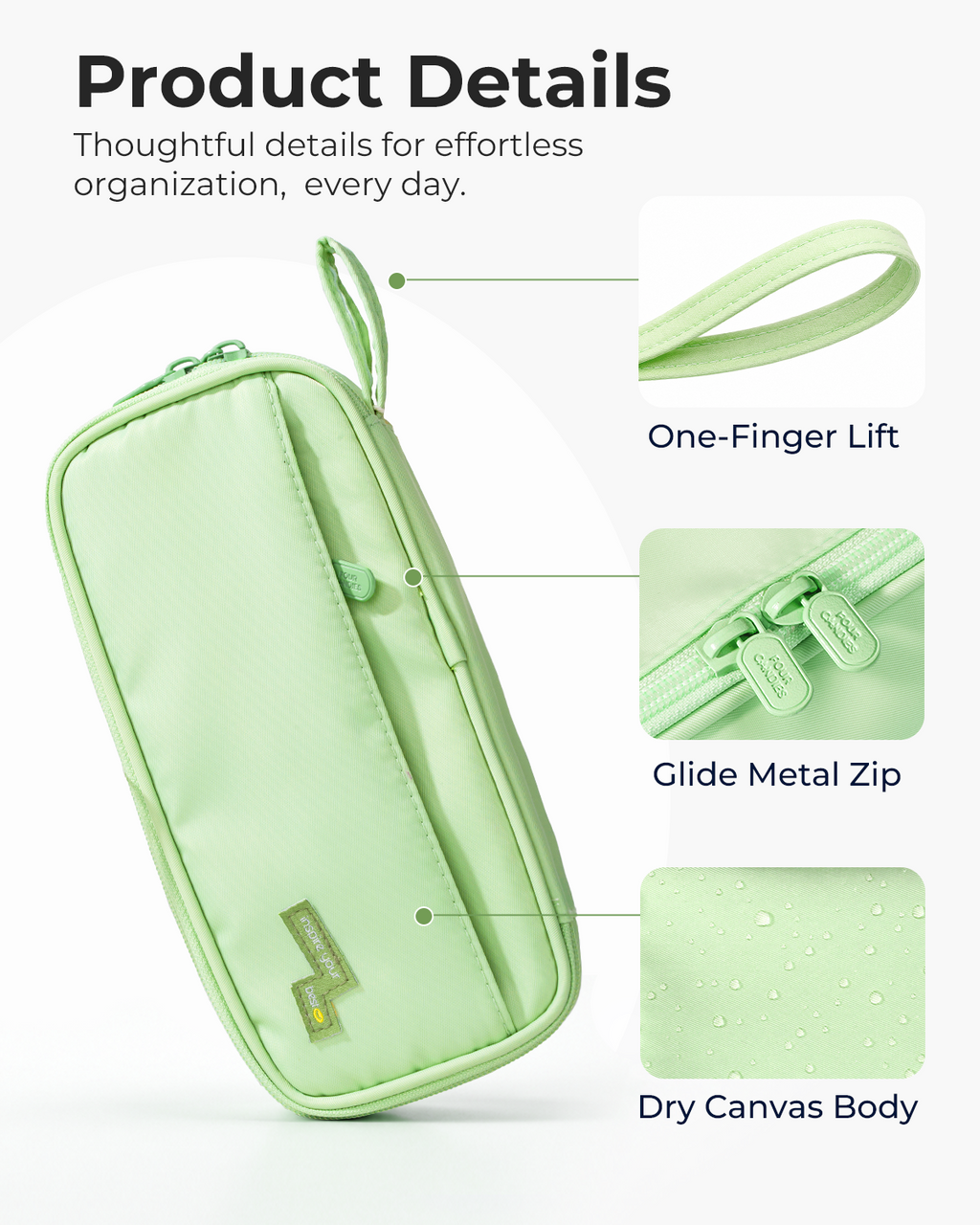Four Candies Pencil Case, Large Capacity Pencil Pouch—Portable Marker Holder Bag for Home & Office, Soft Supply Organizer (Green)