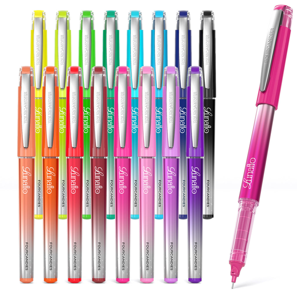 Four Candies Lunaflo Liquid Ink Rollerball Pens 16 Colors, 0.5mm Fine Point