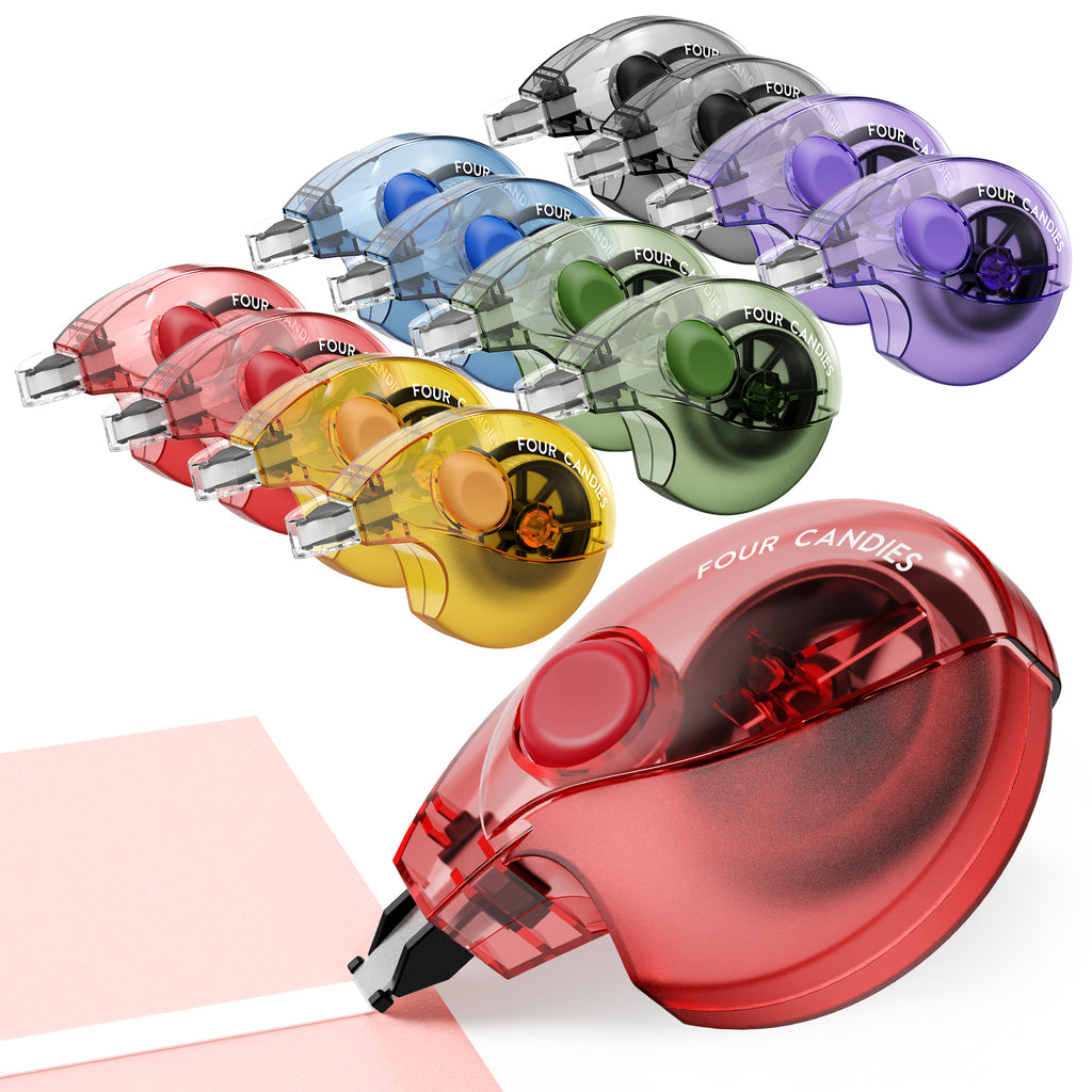 Four Candies Silent Correction Tape, White Correction Tape 12 Pack, 26.2ft, Ergonomic Easy-to-Use Applicator,Fast Clean Instant Corrections, Smooth High-Opacity Tear-Resistant Office Supplie