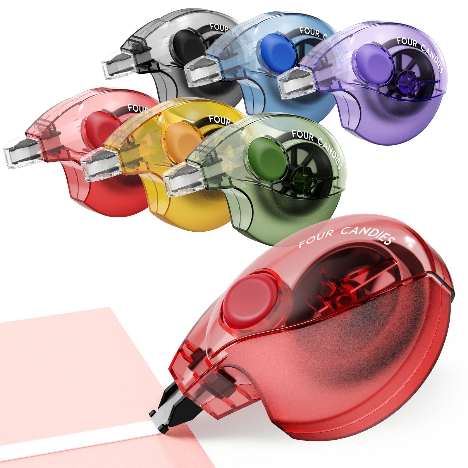 Four Candies Silent Correction Tape, White Correction Tape 6 Pack, 26.2ft, Ergonomic Easy-to-Use Applicator, Fast Clean Instant Corrections, Smooth High-Opacity Tear-Resistant Office Supplies