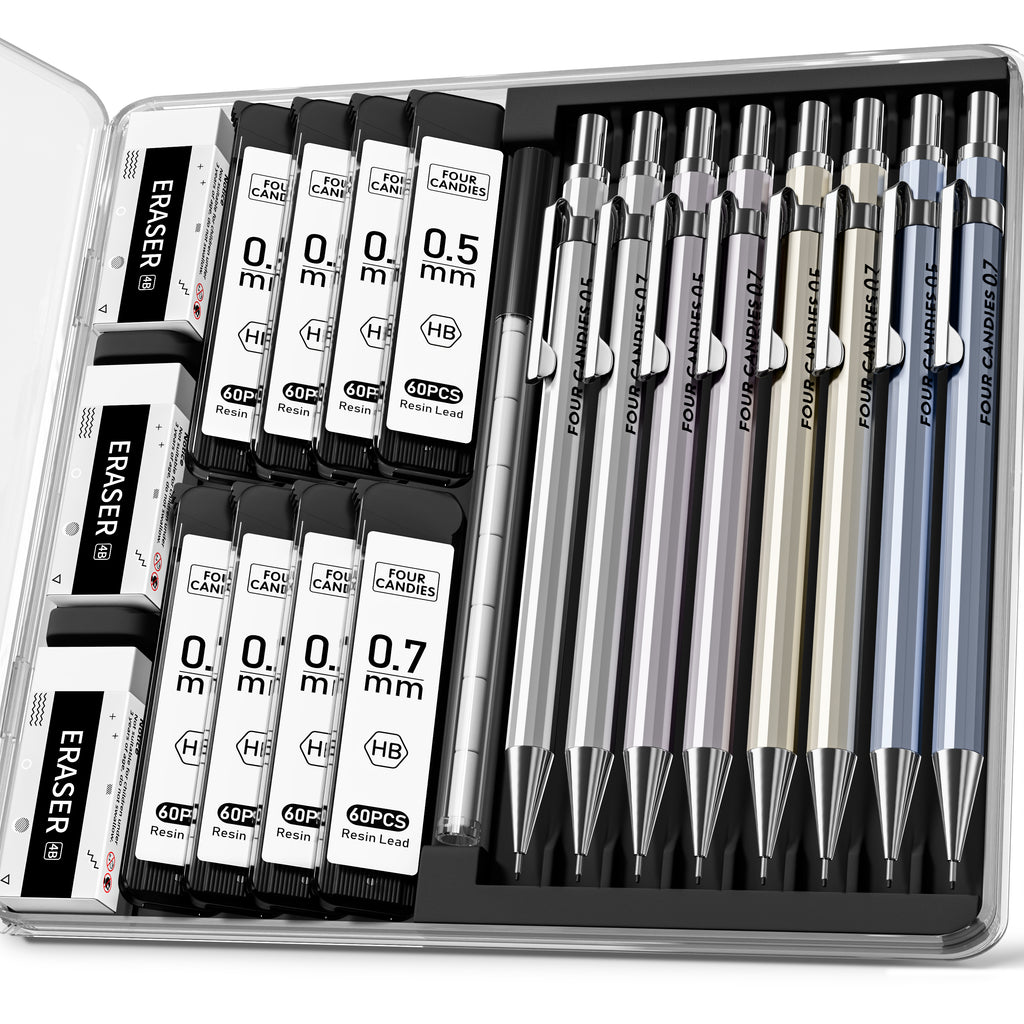 Four Candies 8PCS Metal Mechanical Pencils - 0.5 & 0.7mm