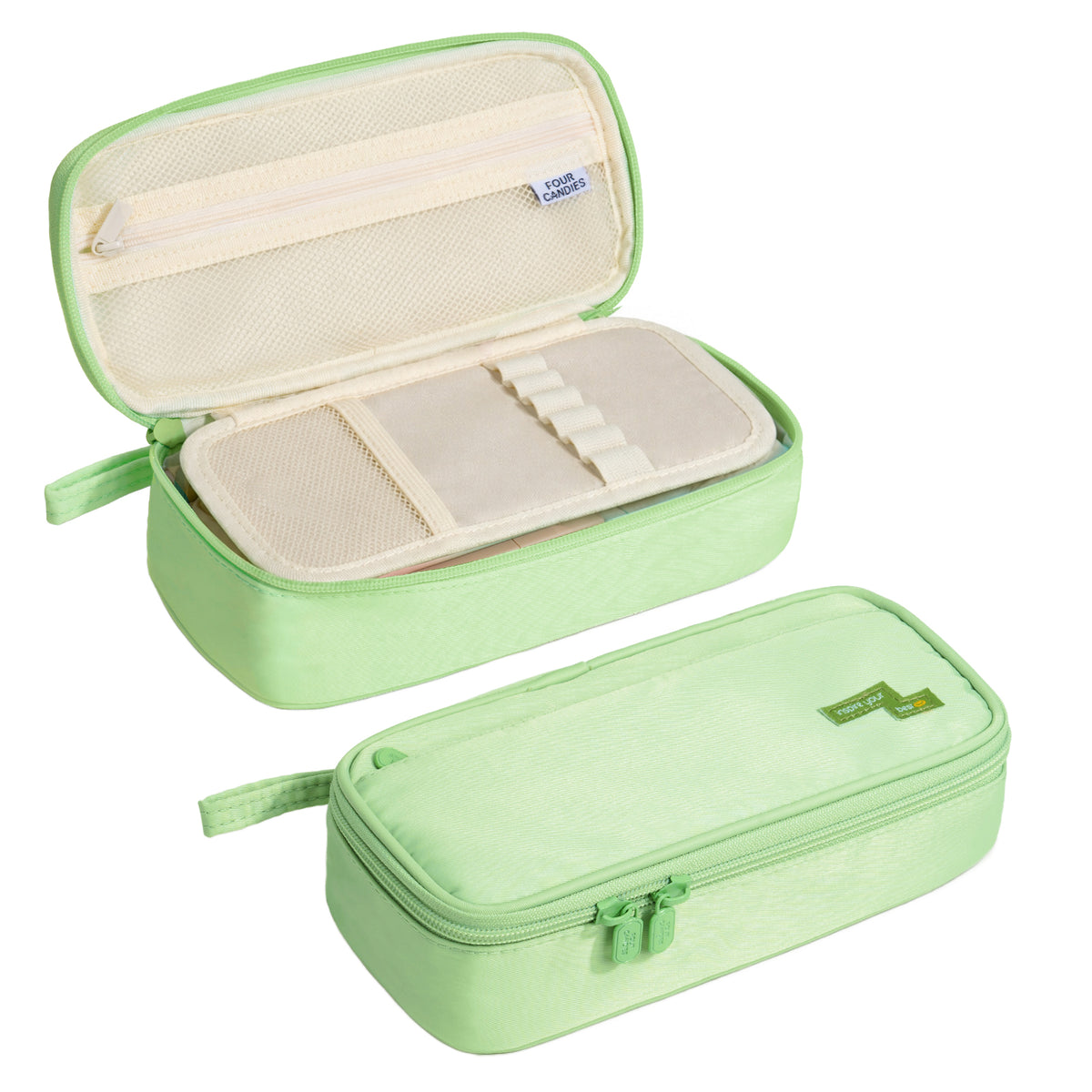 Four Candies Pencil Case, Large Capacity Pencil Pouch—Portable Marker Holder Bag for Home & Office, Soft Supply Organizer (Green)