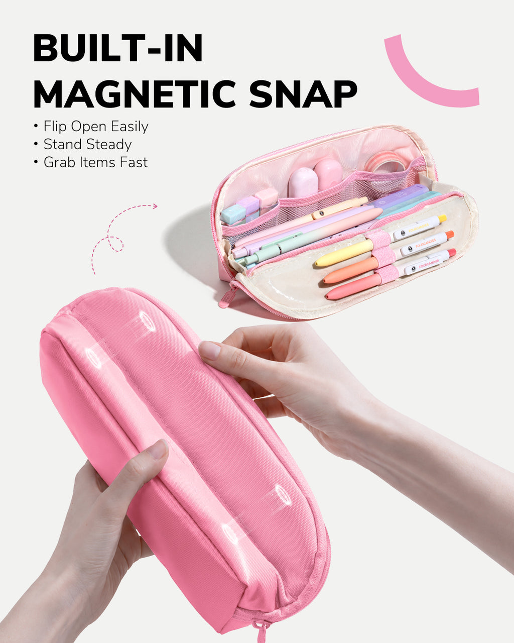 Four Candies Cute Pencil Case, Magnetic Design Pencil Pouch Pink