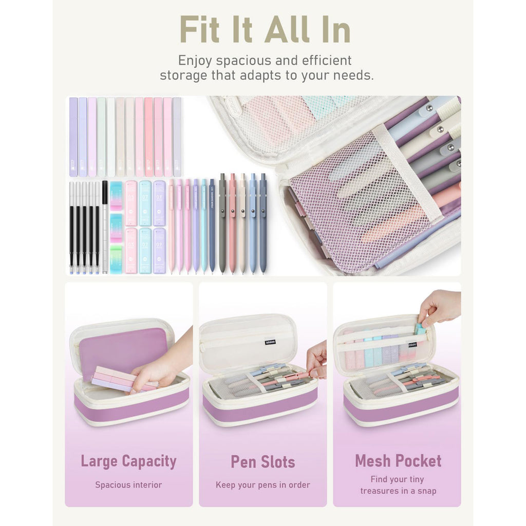 Four Candies 39 PCS Aesthetic Supplies with Cute Pencil Case（Purple）