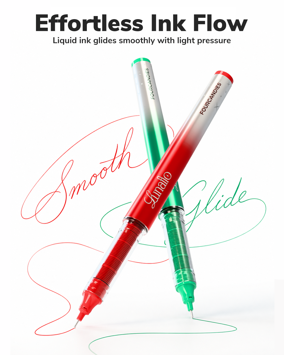 Four Candies Lunaflo Liquid Ink Rollerball Pens 16 Colors, 0.5mm Fine Point
