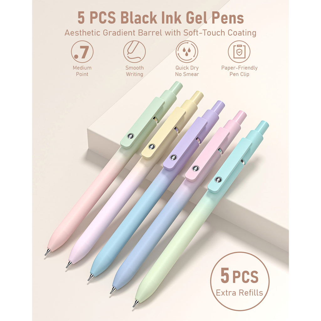 Four Candies 39 PCS Cute Supplies with Pen Case- 5 Black Ink Gel Pens, 12 Pastel Highlighters, 6 Aesthetic Mechanical Pencils Set for Stationary College Essentials (Cream)