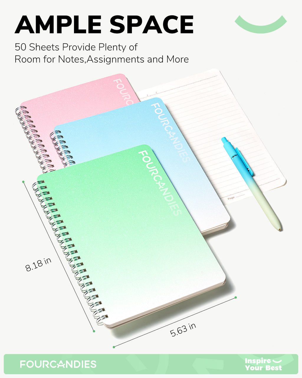 Four Candies Ballpoint Pen, Pencil, Pencil Case, and Notebook Set (Green)