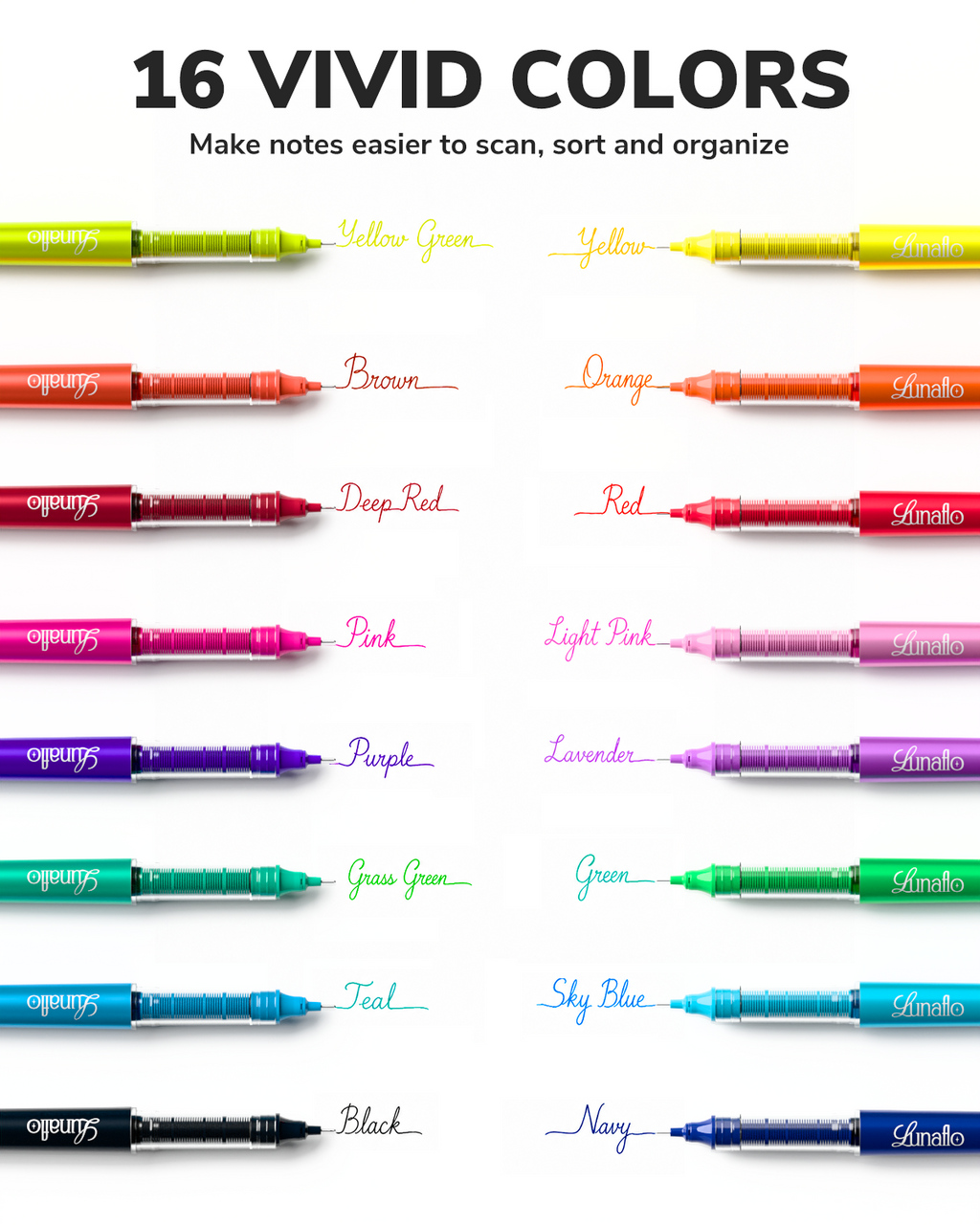 Four Candies Lunaflo Liquid Ink Rollerball Pens 16 Colors, 0.5mm Fine Point