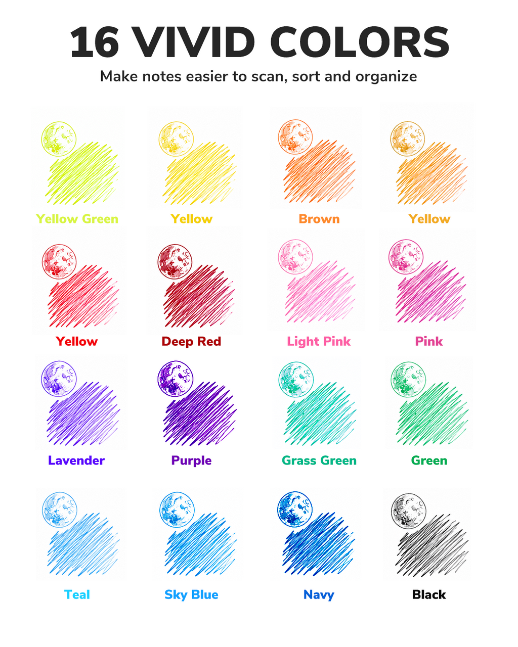 Four Candies Lunaflo Liquid Ink Rollerball Pens 16 Colors, 0.5mm Fine Point