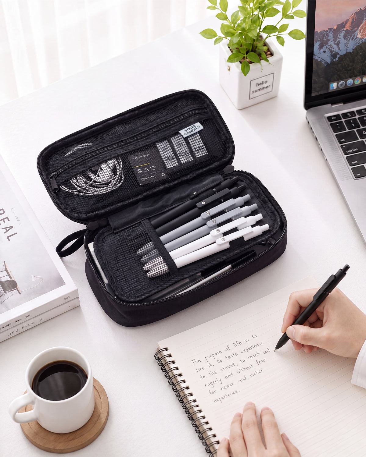 Four Candies Pencil Case,Large Capacity Pencil Pouch—Portable Marker Holder Bag for Home & Office, Soft Supply Organizer (Black)