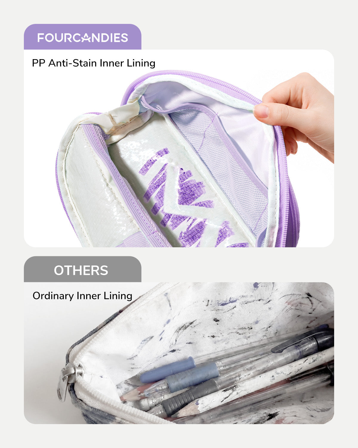 Four Candies Cute Pencil Case, Magnetic Design Large Pencil Pouch Purple