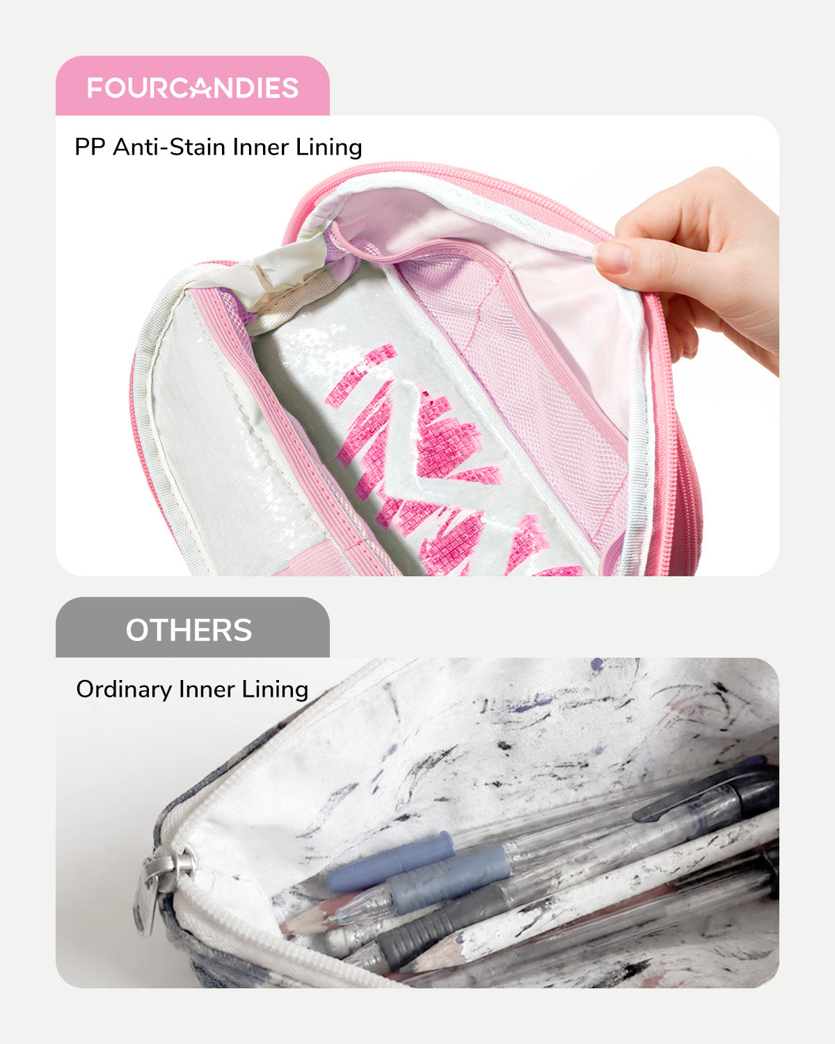 Four Candies Cute Pencil Case, Magnetic Design Pencil Pouch Pink