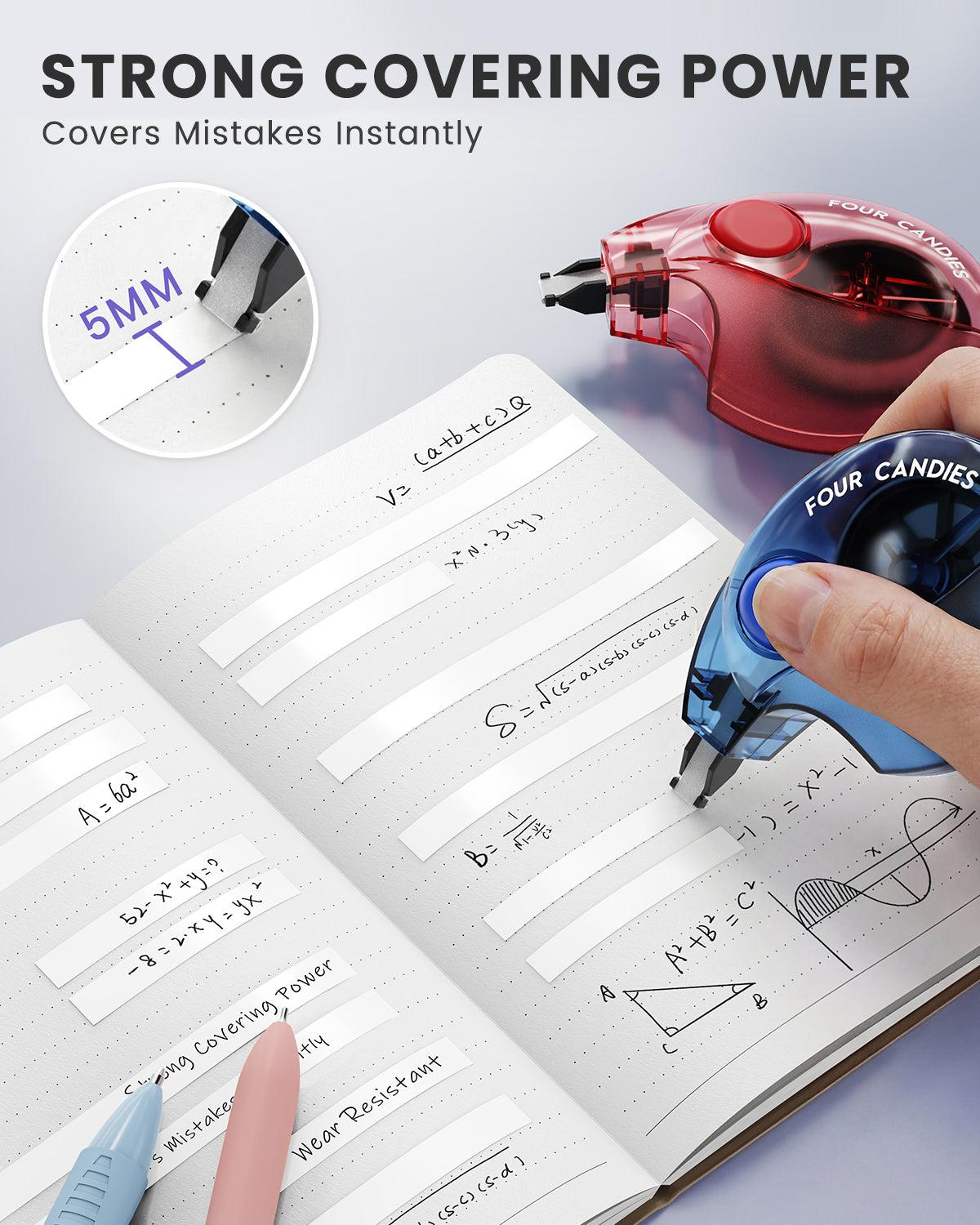 Four Candies Silent Correction Tape, White Correction Tape 6 Pack, 26.2ft, Ergonomic Easy-to-Use Applicator, Fast Clean Instant Corrections, Smooth High-Opacity Tear-Resistant Office Supplies