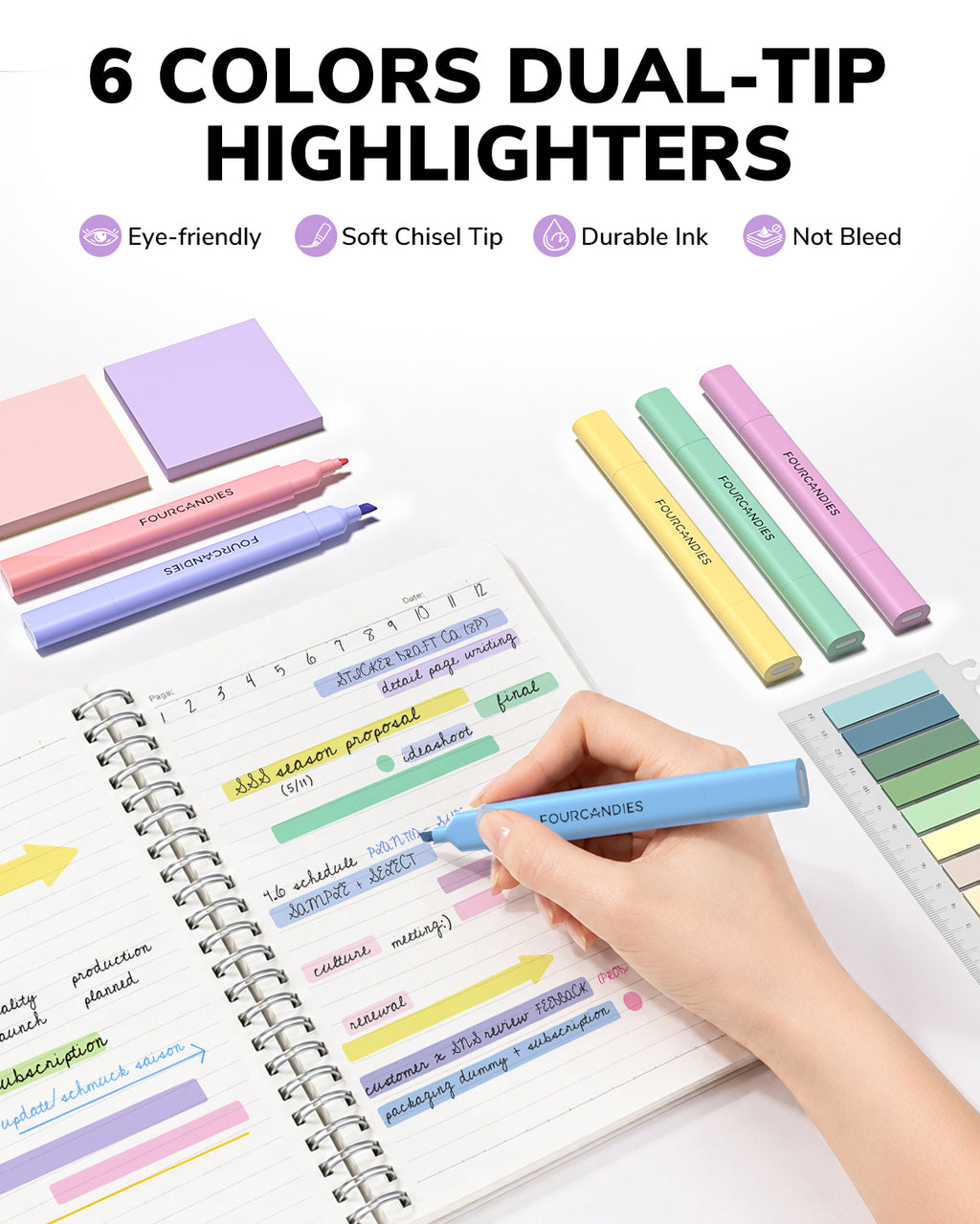 Four Candies Supplies Set with Cute Pencil Case, 56ct, Purple