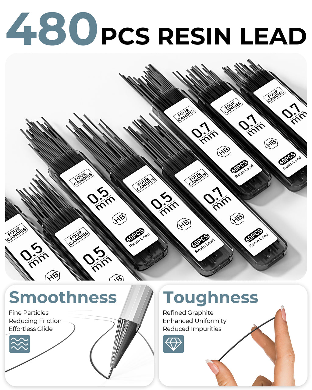 Four Candies 8PCS Metal Mechanical Pencils - 0.5 & 0.7mm