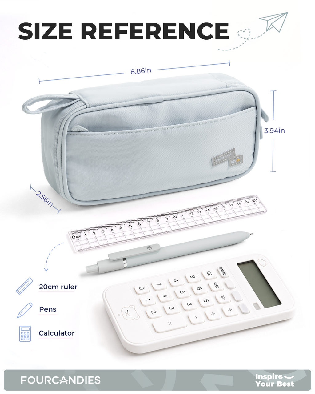 Four Candies Pencil Case, Large Capacity Pencil Pouch—Portable Marker Holder Bag for Home & Office, Soft Supply Organizer (Light Gray)