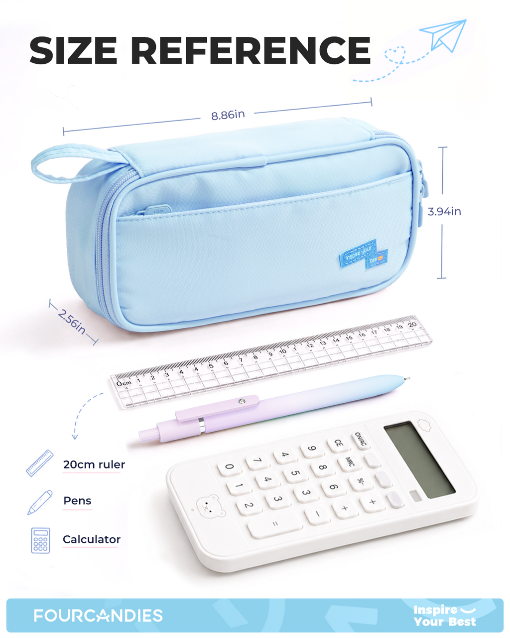 Four Candies Pencil Case,Large Capacity Pencil Pouch—Portable Marker Holder Bag for Home & Office, Soft Supply Organizer (Blue)