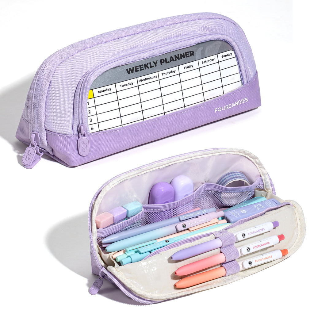 Four Candies Cute Pencil Case, Magnetic Design Large Pencil Pouch Purple
