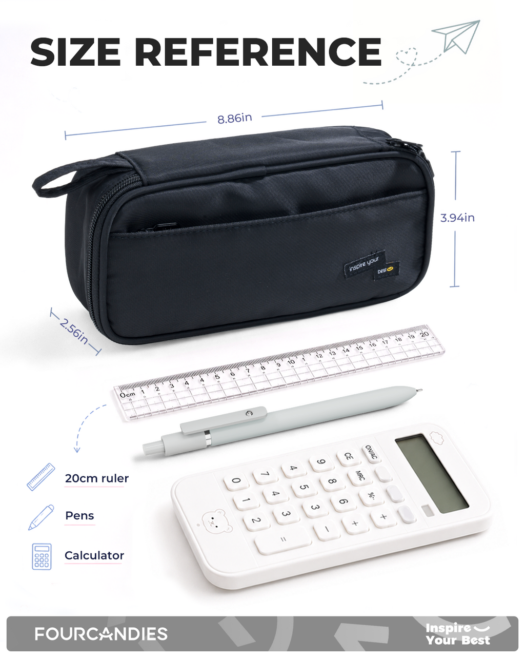 Four Candies Pencil Case,Large Capacity Pencil Pouch—Portable Marker Holder Bag for Home & Office, Soft Supply Organizer (Black)
