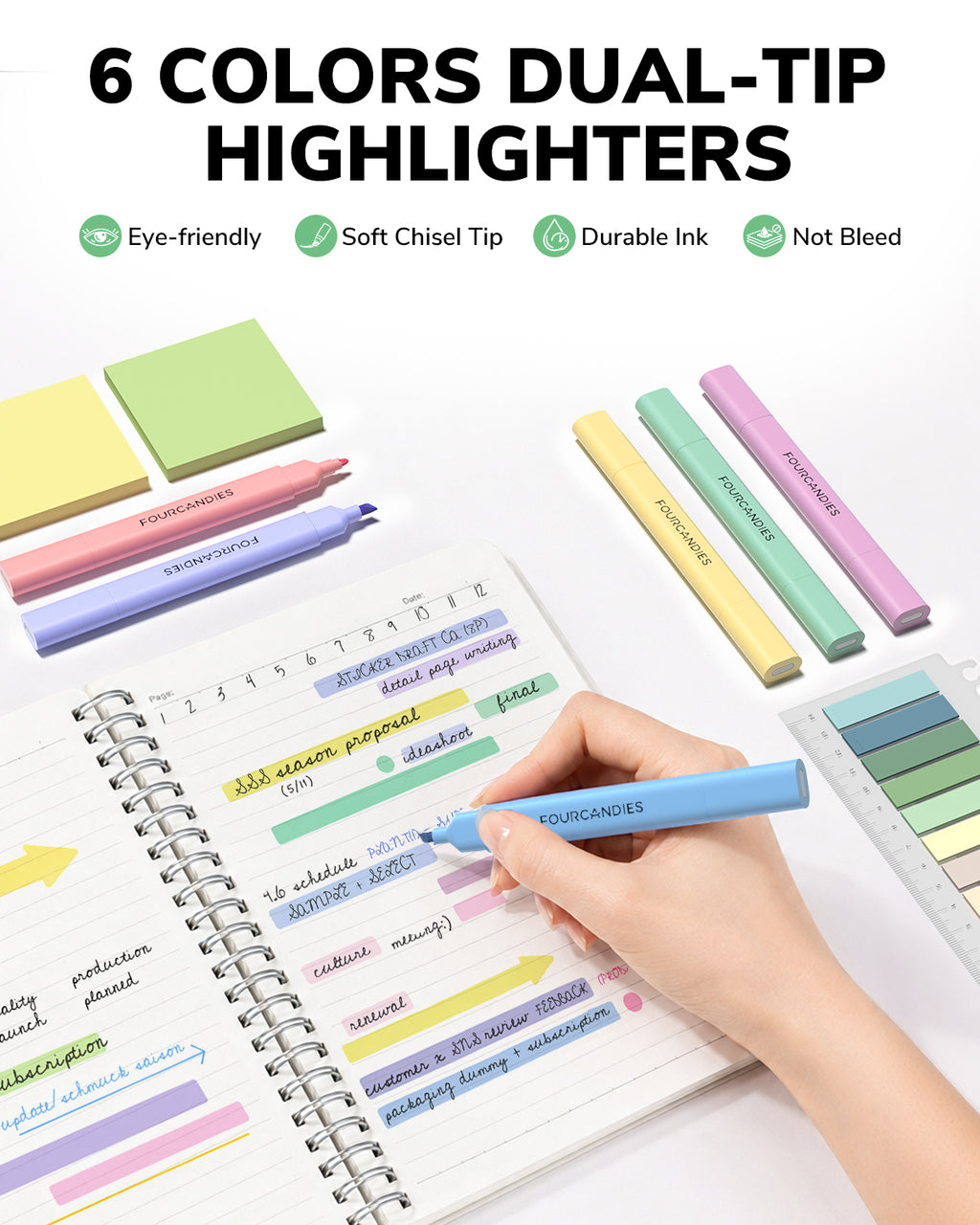 Four Candies Ballpoint Pen, Pencil, Pencil Case, and Notebook Set (Green)