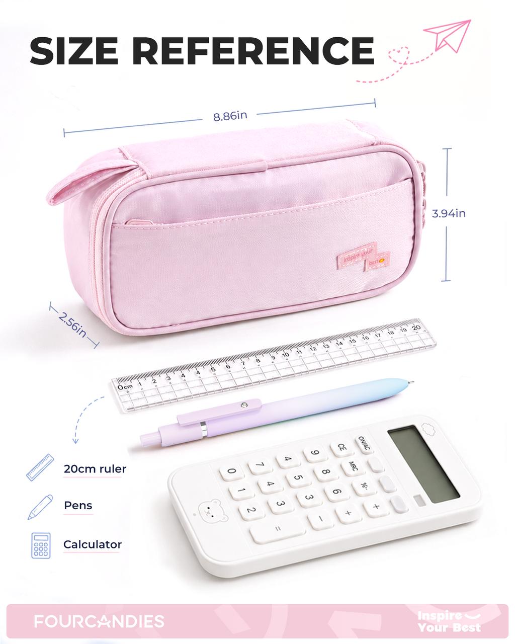 Four Candies Pencil Case, Large Capacity Pencil Pouch—Portable Marker Holder Bag for Home & Office, Soft Supply Organizer (Pink)