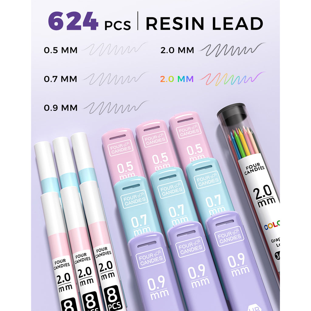 Four Candies 41PCS Aesthetic Supplies With Cute Pen Case, 5 Black Ink Gel Pens, 12 Mechanical Pencils 0.5mm, 0.7mm, 0.9mm & 2.0mm With Lead Refills For College Essentials Blue
