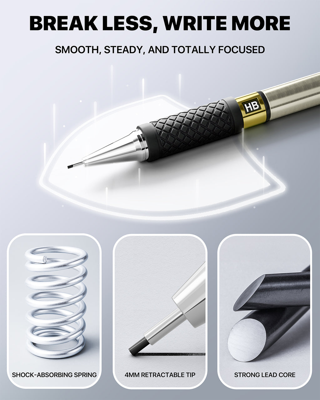 FourCandies Metal Mechanical Pencil Set - 6PCS 0.9mm Art Mechanical Pencils & 360PCS HB Lead Refills & 3PCS Erasers & 9PCS Eraser Refills, Drawing Mechanical Pencils for Writing, Sketching - With Case