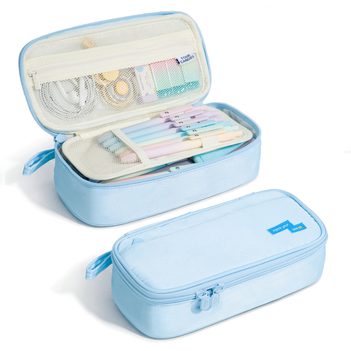 Four Candies Pencil Case,Large Capacity Pencil Pouch—Portable Marker Holder Bag for Home & Office, Soft Supply Organizer (Blue)