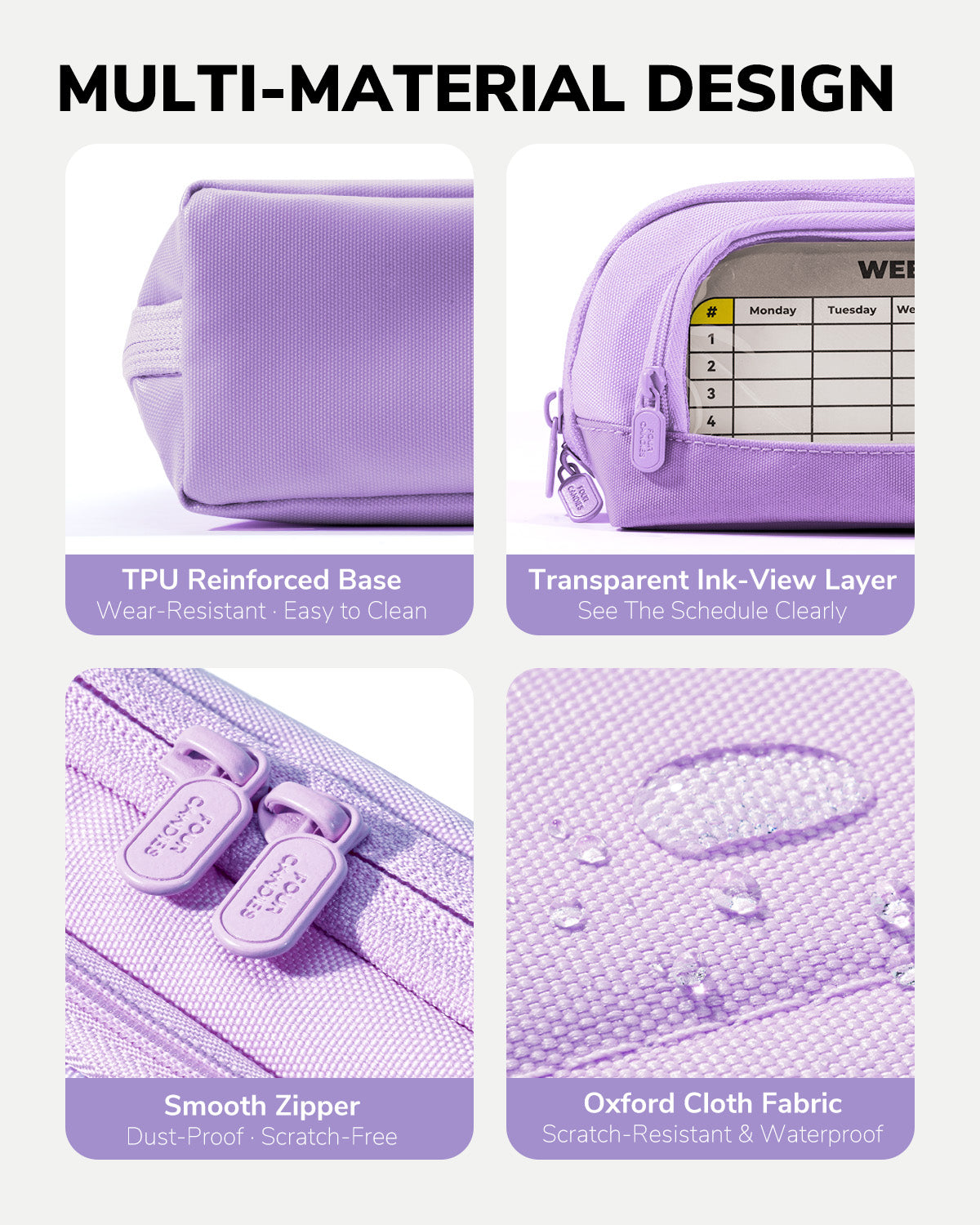 Four Candies Cute Pencil Case, Magnetic Design Large Pencil Pouch Purple