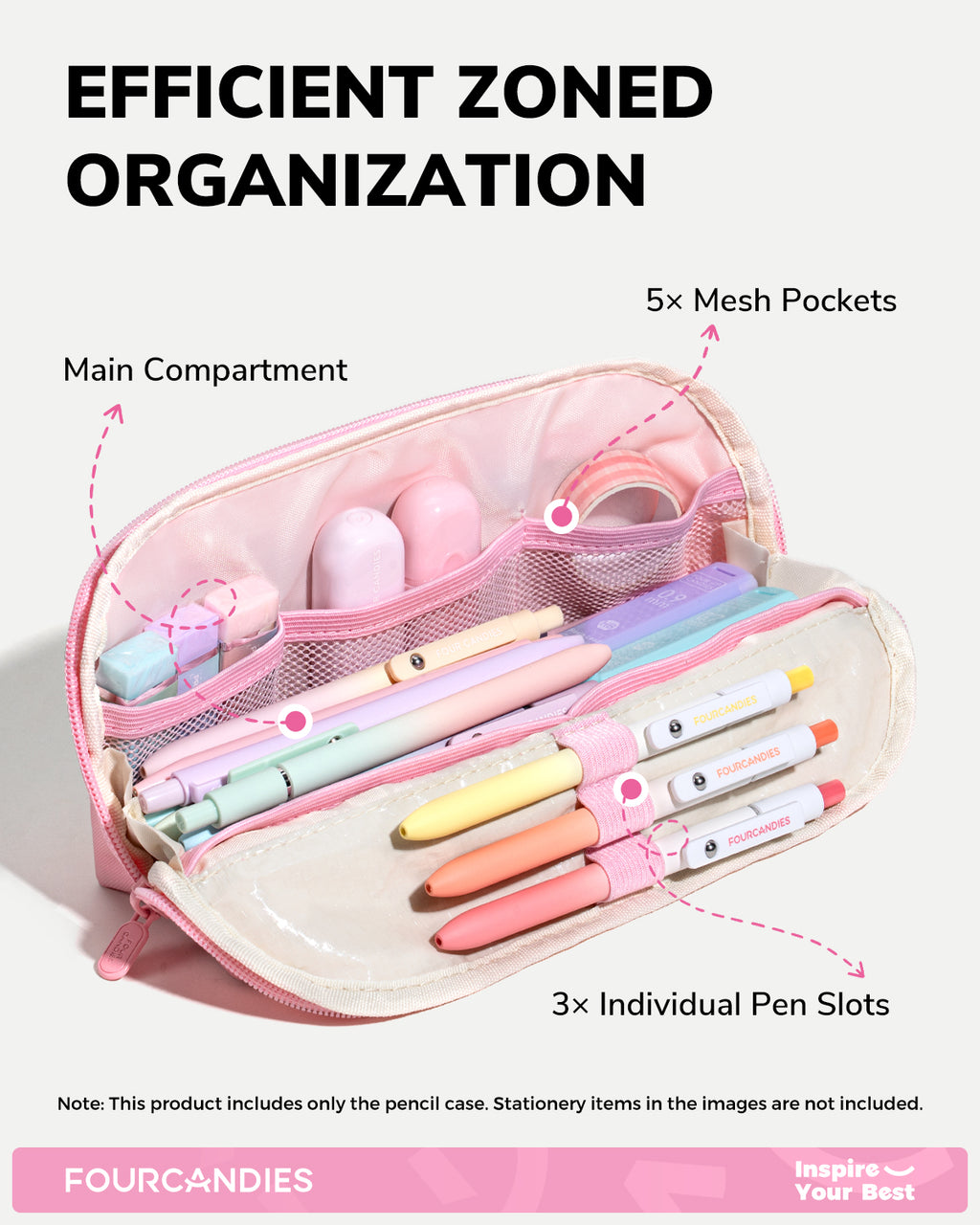Four Candies Cute Pencil Case, Magnetic Design Pencil Pouch Pink