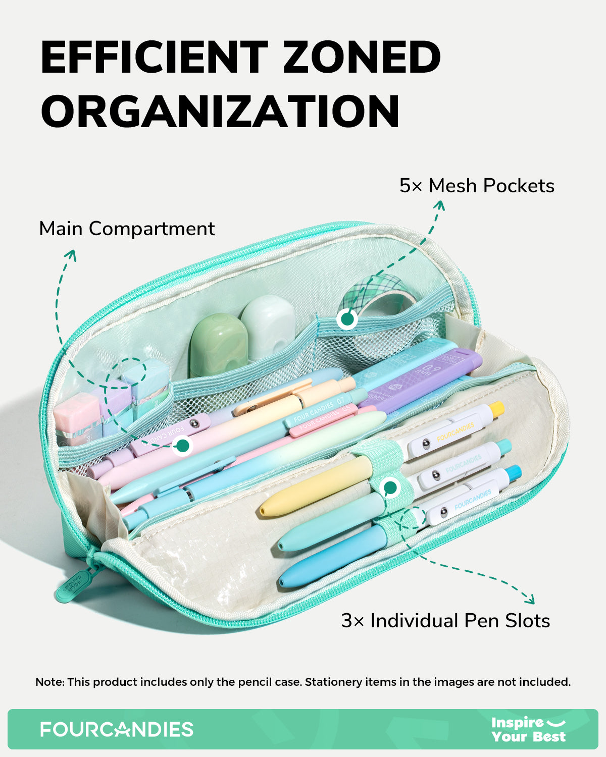 Four Candies Cute Pencil Case, Magnetic Design Pencil Pouch Green
