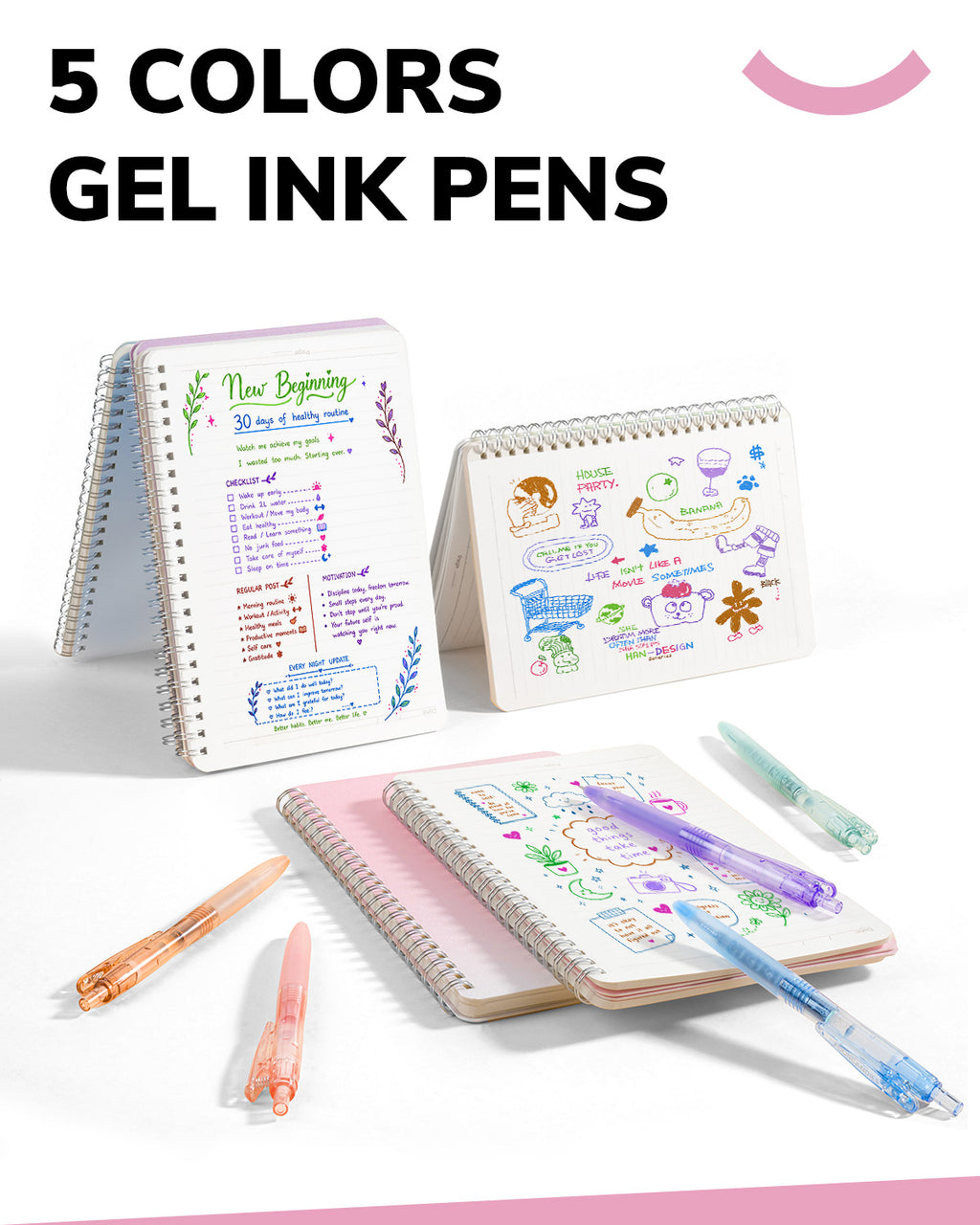 Four Candies 56PCS Stationery Set with 3 Spiral Notebooks,School Supplies College Supplies,Pink Pencil Case,10Gel Pens, Mechanical Pencils,6Highlighters,5Sticky Notes&10Tabs for Students,Grils,Nurse