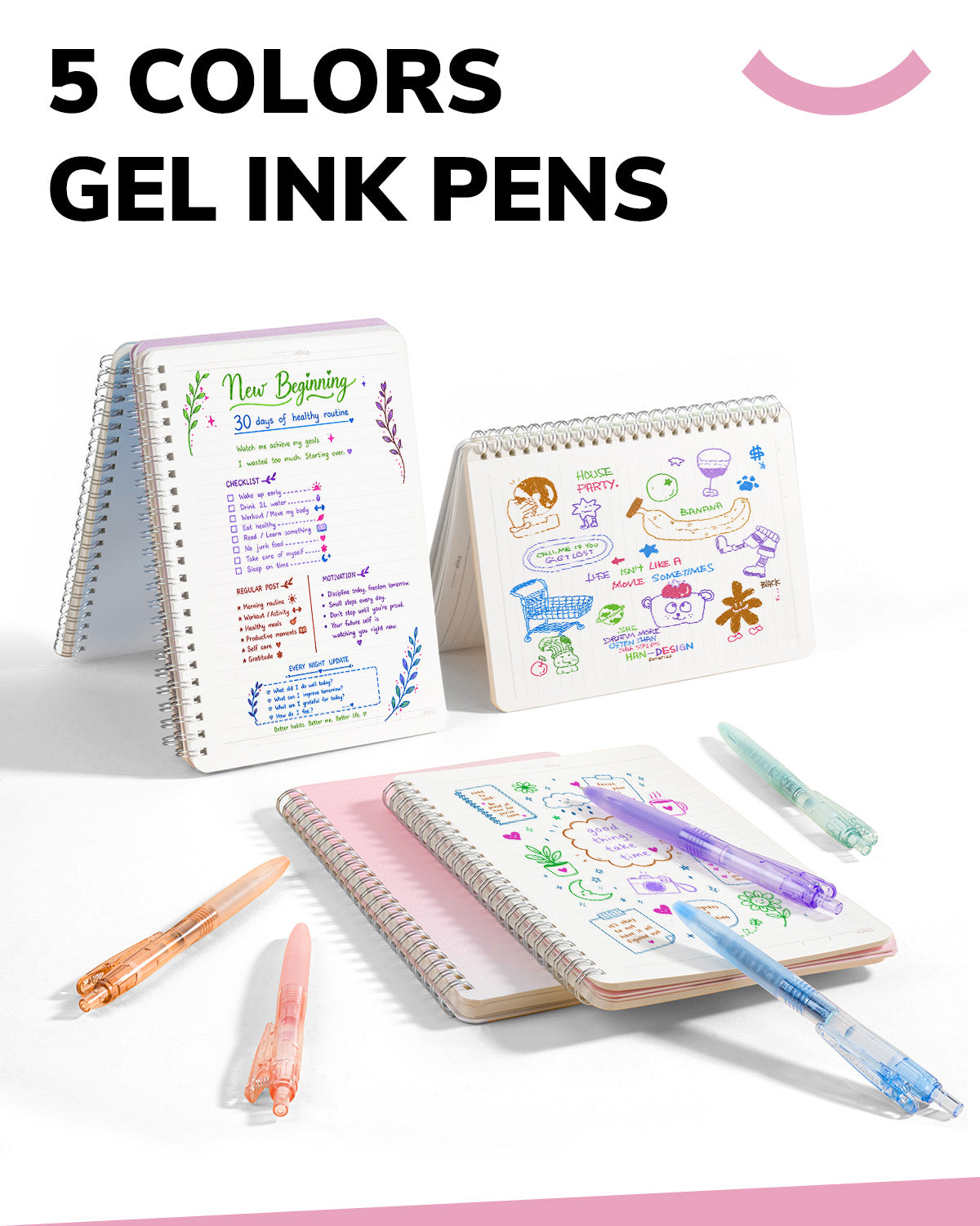 Four Candies 56PCS Stationery Set with 3 Spiral Notebooks,School Supplies College Supplies,Pink Pencil Case,10Gel Pens, Mechanical Pencils,6Highlighters,5Sticky Notes&10Tabs for Students,Grils,Nurse