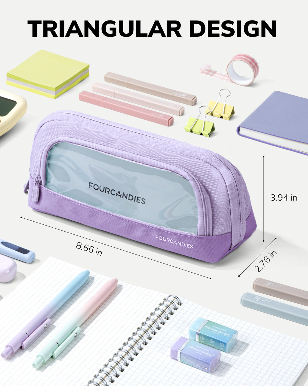 Four Candies Cute Pencil Case, Magnetic Design Large Pencil Pouch Purple