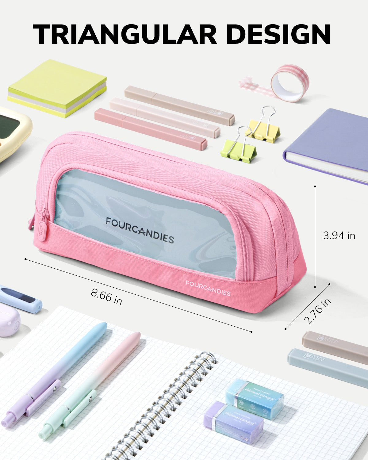 Four Candies Cute Pencil Case, Magnetic Design Pencil Pouch Pink