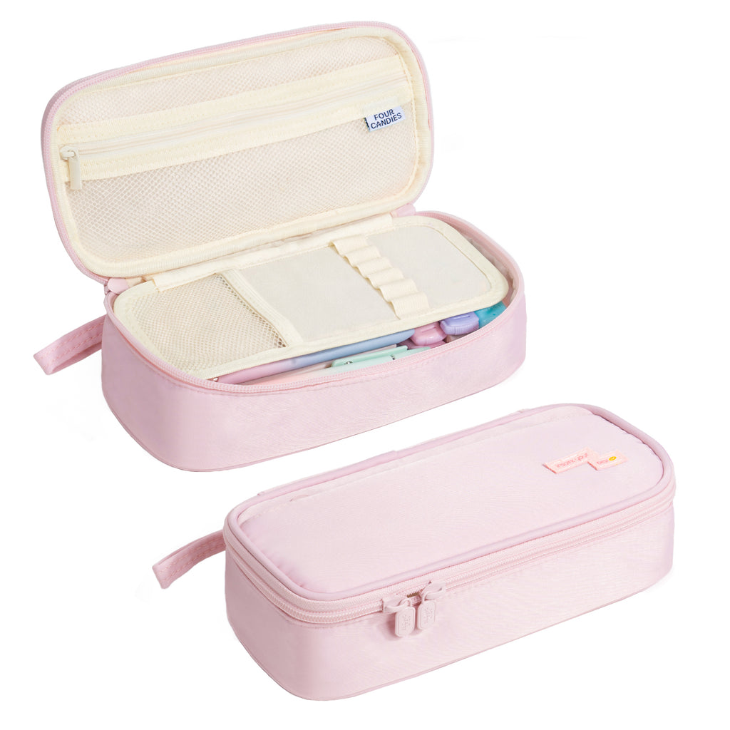Four Candies Pencil Case, Large Capacity Pencil Pouch—Portable Marker Holder Bag for Home & Office, Soft Supply Organizer (Pink)