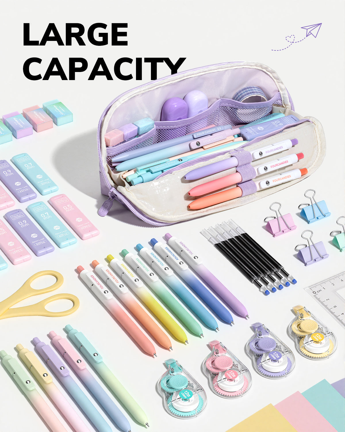 Four Candies Cute Pencil Case, Magnetic Design Large Pencil Pouch Purple