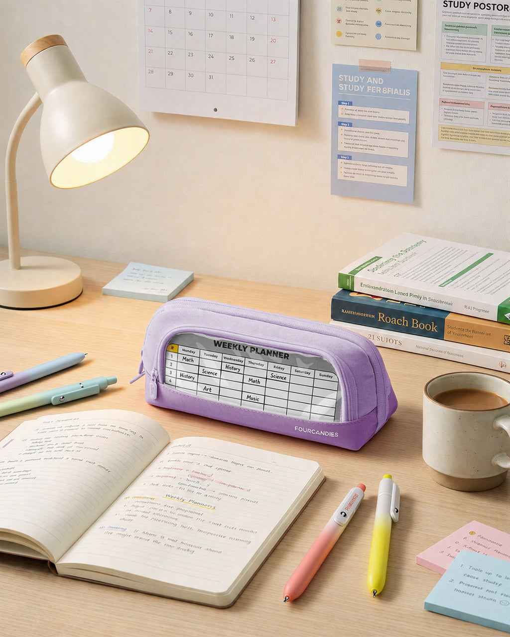 Four Candies Cute Pencil Case, Magnetic Design Large Pencil Pouch Purple
