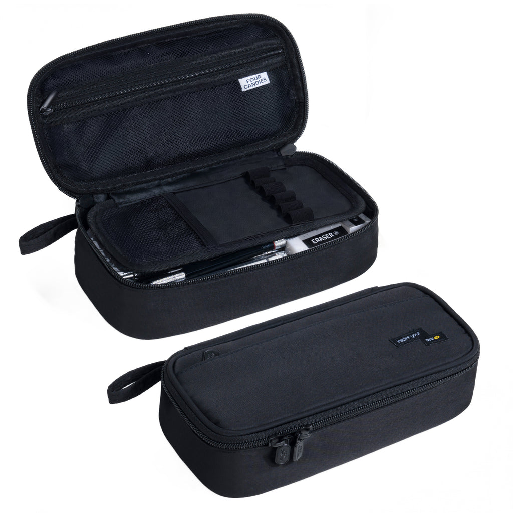 Four Candies Pencil Case,Large Capacity Pencil Pouch—Portable Marker Holder Bag for Home & Office, Soft Supply Organizer (Black)