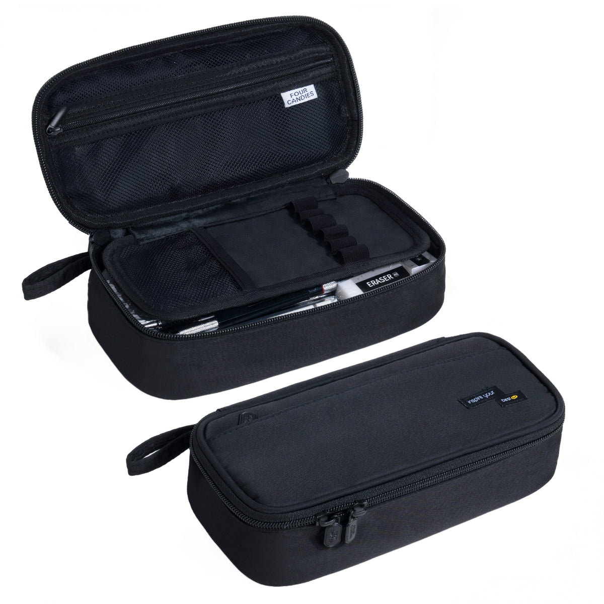 Four Candies Pencil Case,Large Capacity Pencil Pouch—Portable Marker Holder Bag for Home & Office, Soft Supply Organizer (Black)