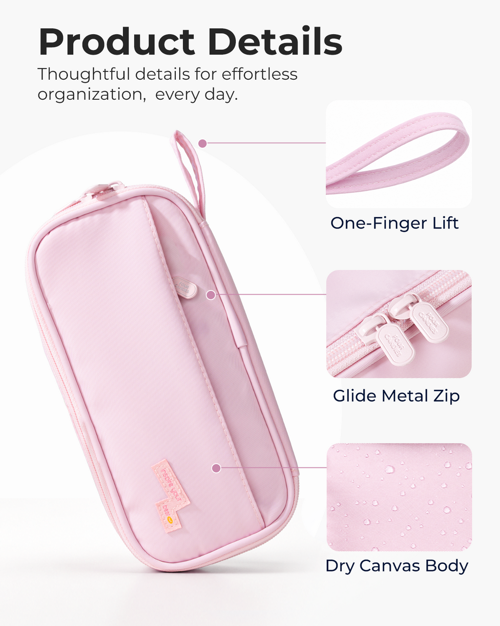 Four Candies Pencil Case, Large Capacity Pencil Pouch—Portable Marker Holder Bag for Home & Office, Soft Supply Organizer (Pink)
