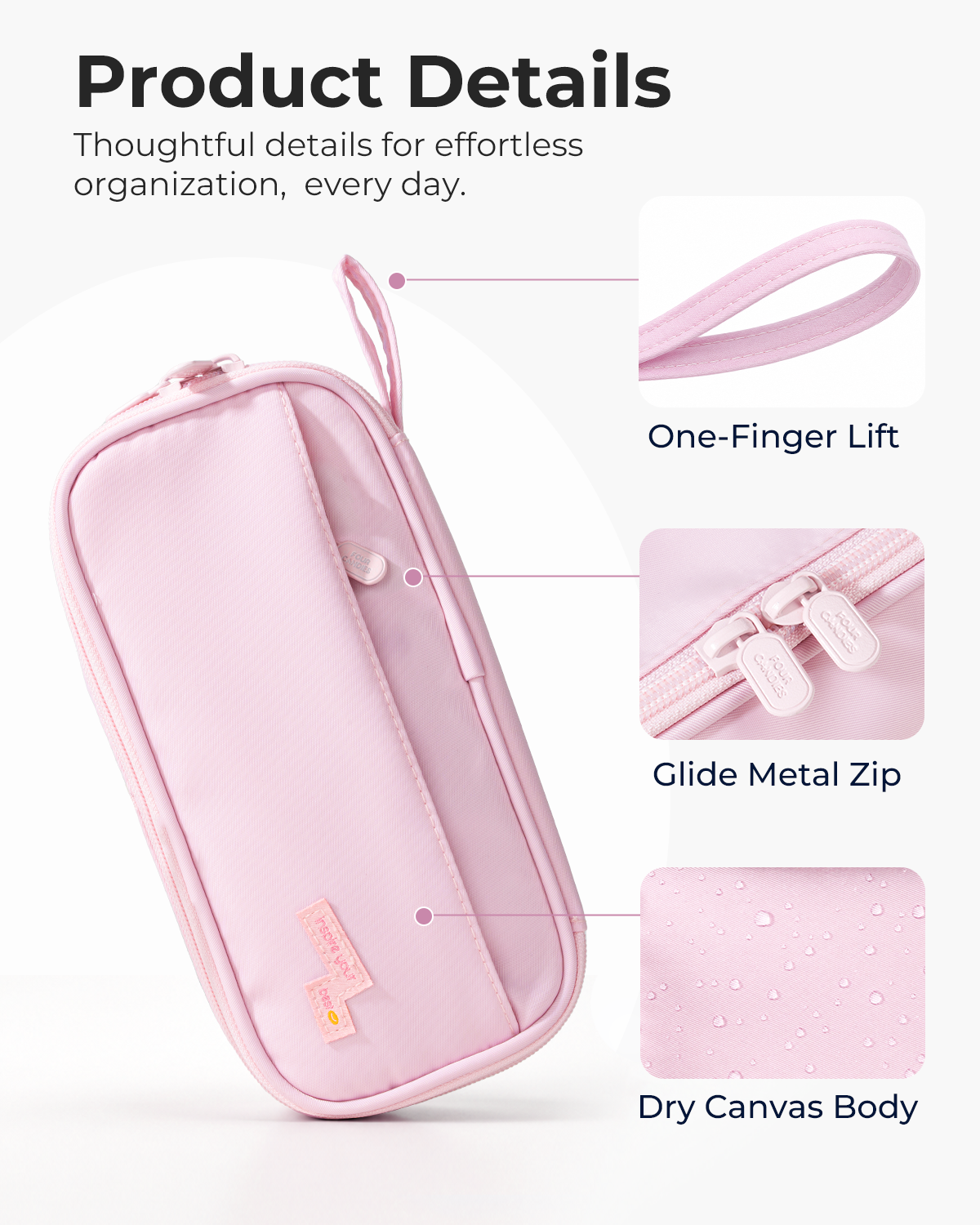 Four Candies Pencil Case, Large Capacity Pencil Pouch—Portable Marker Holder Bag for Home & Office, Soft Supply Organizer (Pink)