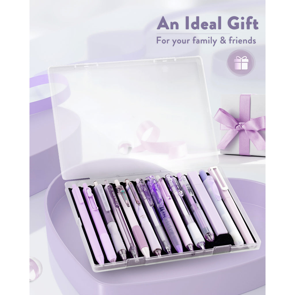 Four Candies Pastel Gel Pen, Fine, 0.5 mm, 12 Black Ink Pens with 2 Pcs Highlighter, 14 Pack