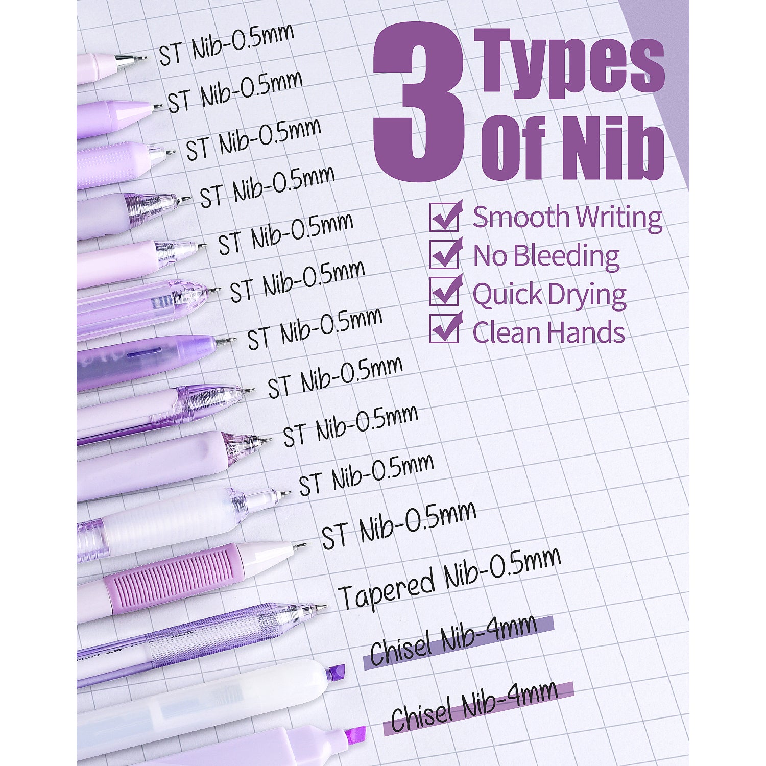 Four Candies Pastel Gel Pen, Fine, 0.5 mm, 12 Black Ink Pens with 2 Pcs Highlighter, 14 Pack