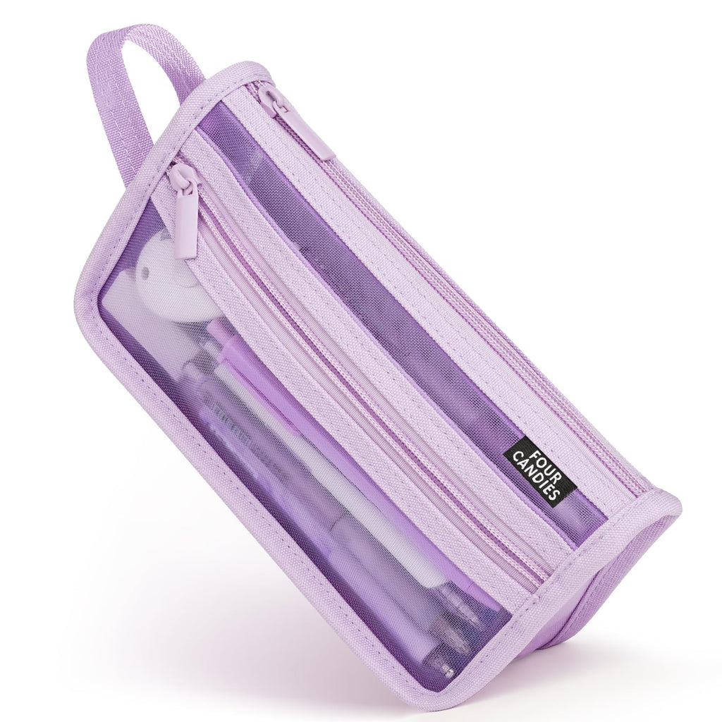 Four Candies Large Capacity Pencil Case, Purple Pencil Case with Zipper, Organized Pencil Cases for Adults, Handheld Pen Bag, Portable Cute Pencil Case, School Supplies for Kids Girls