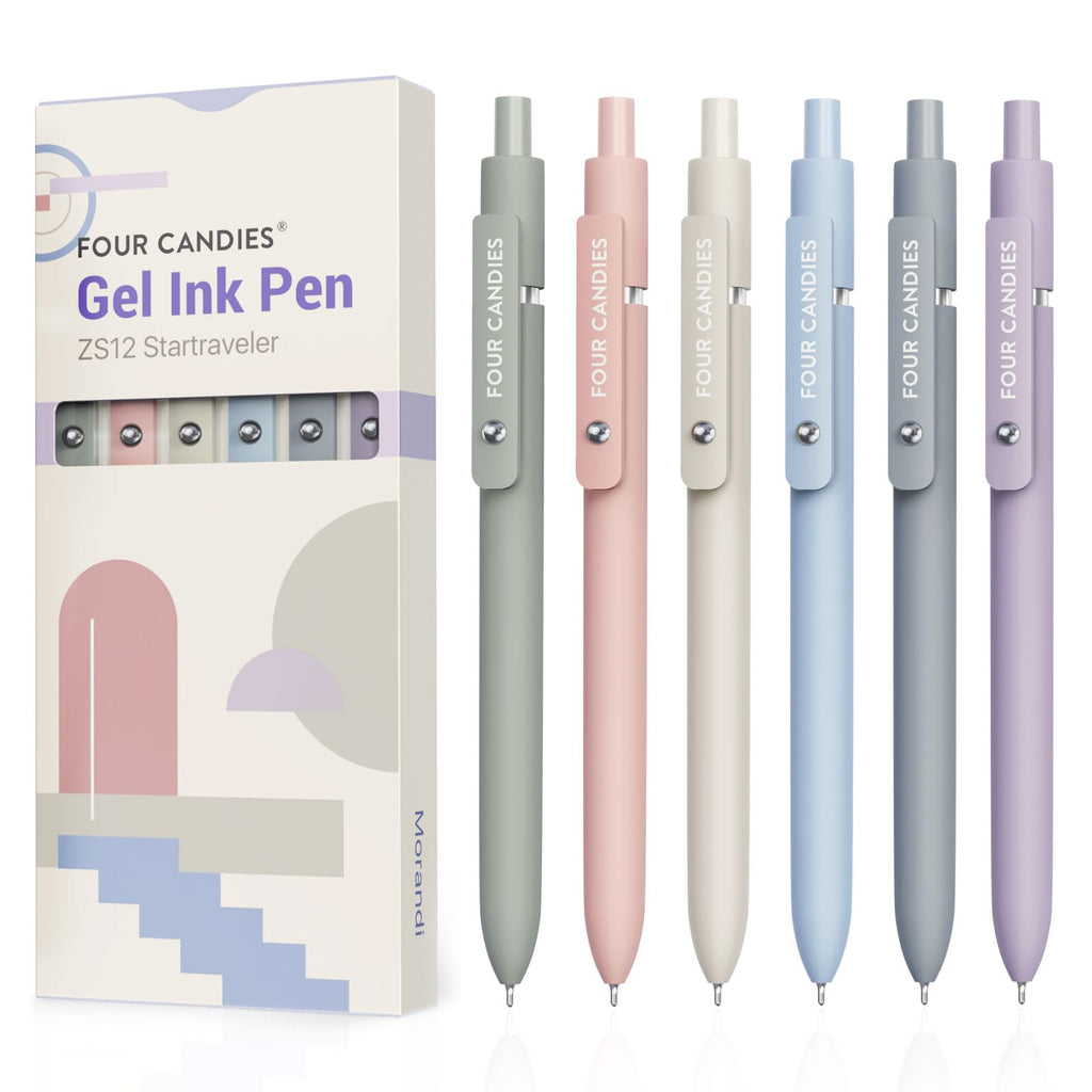 Four Candies Gel Pens, 6 Pcs 0.5mm Quick Dry Black Ink Pens Fine Point Smooth Writing, High-End Series Unique Pens, Pretty Cute Pens, Gifts (Morandi)