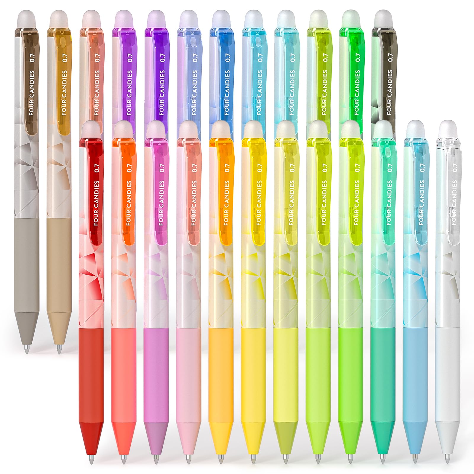 Four Candies 0.7mm Erasable Gel Pens, Make Mistakes Disappear Colored Pens, 24 Colors Retractable Fine Point Erasable Pens for Writing, Drawing, Planner Supplies