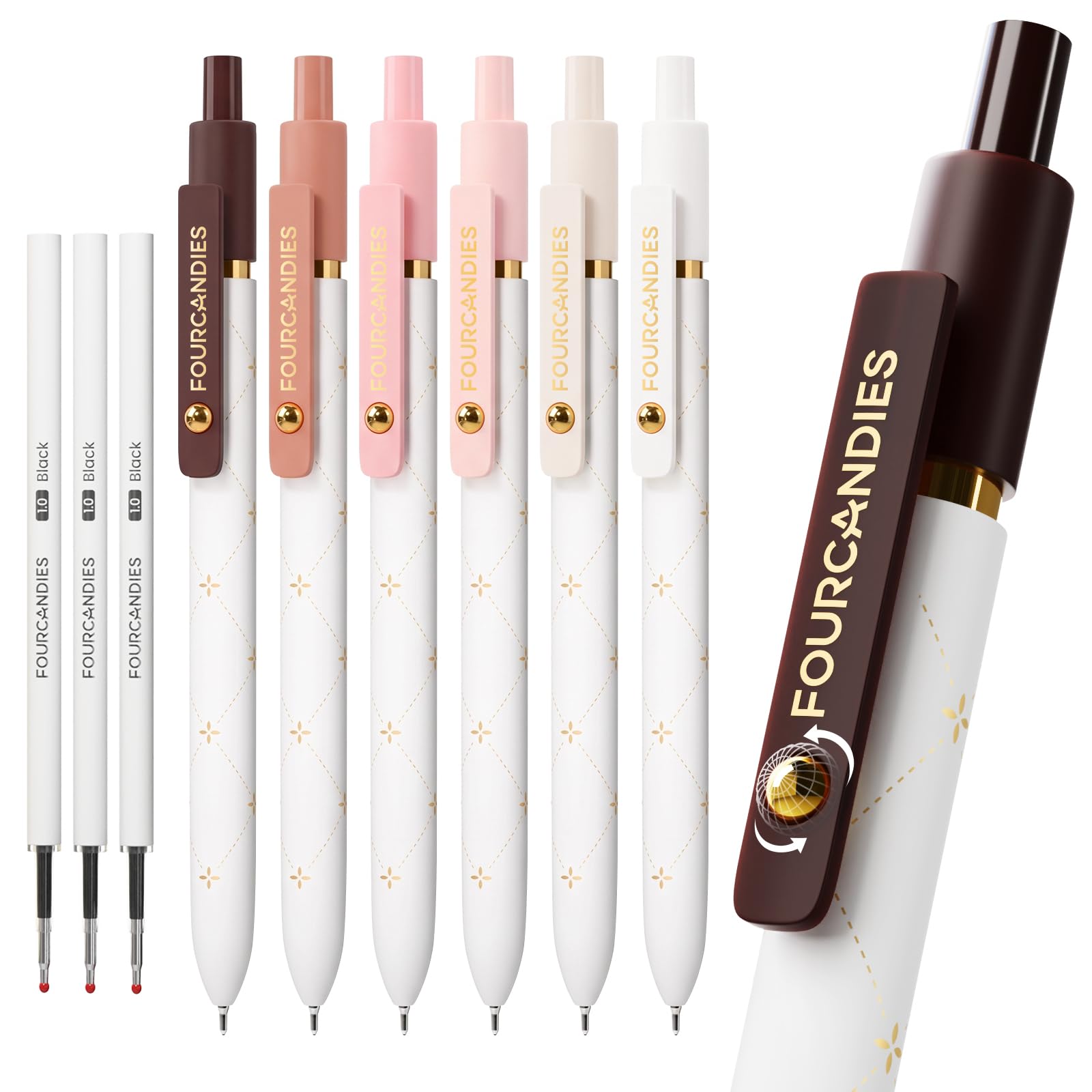 Four Candies 6 Pack of Black Ballpoint Pens,1.0mm Medium Quick Dry Pens