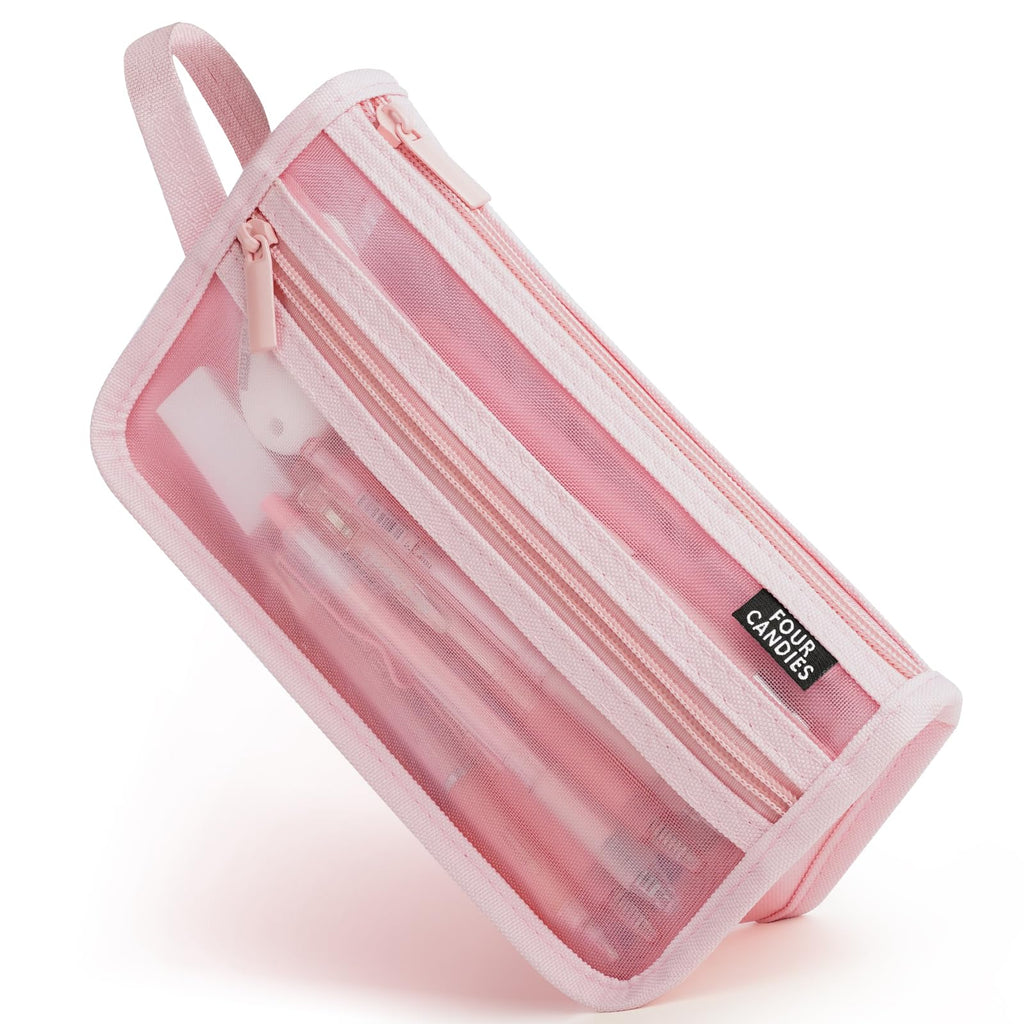 Four Candies Large Capacity Pencil Case, Pink Pencil Case with Zipper, Organized Pencil Cases for Adults, Handheld Pen Bag, Portable Cute Pencil Case